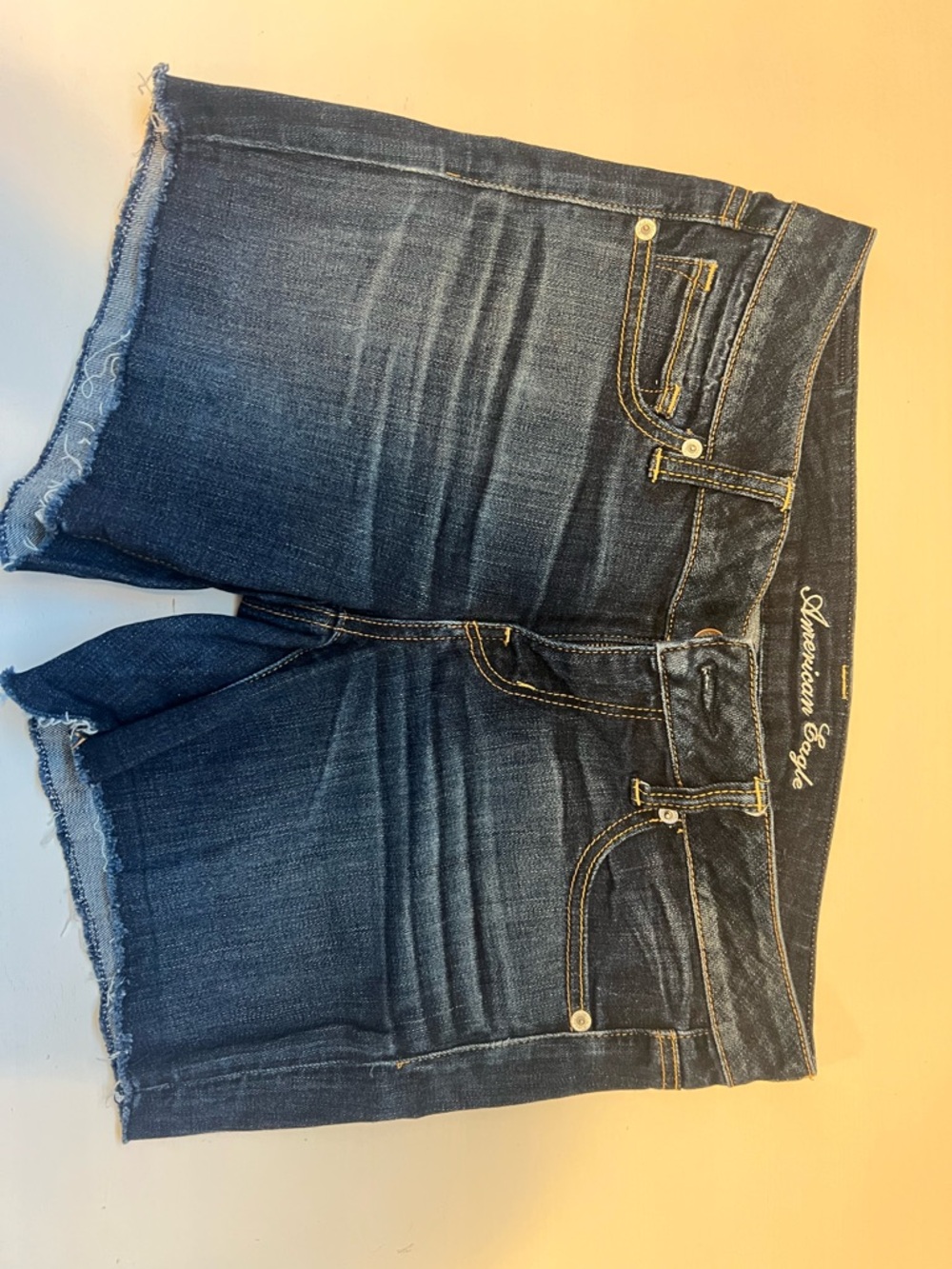 American Eagle Indigo Blue Denim Shorts with Contrast Stitching